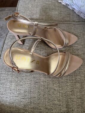 Unisa Women's Metallic Rose Gold Strappy Heeled Sandals